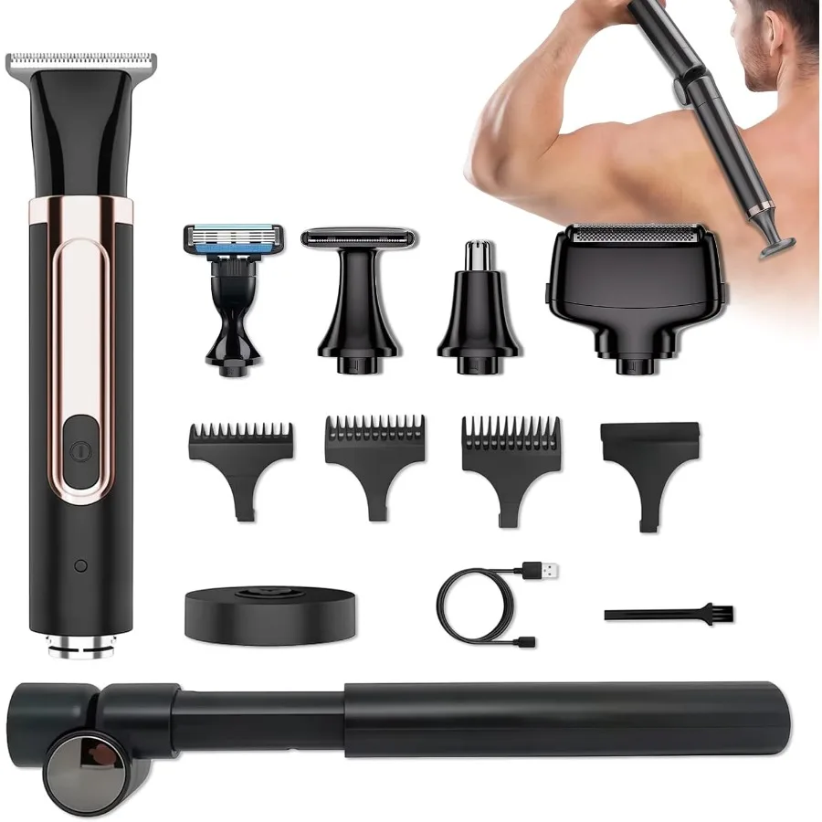 

Back Shaver for Men 5-in-1 Electric Back Hair Removal Razor with Adjustable Extension Handle Body Hair Trimmer Grooming Kit for