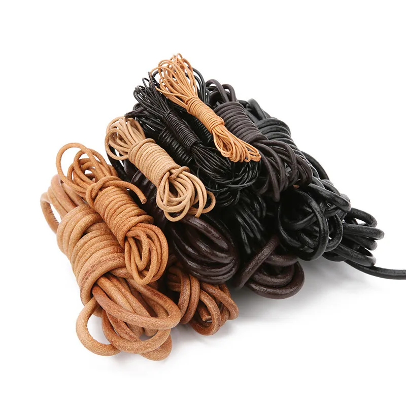 2m Genuine Real Leather Cord Thread 1 2 3 4 5 6 8 mm Black Brown Round  Leather Rope String Diy Bracelet Necklace Jewelry Making