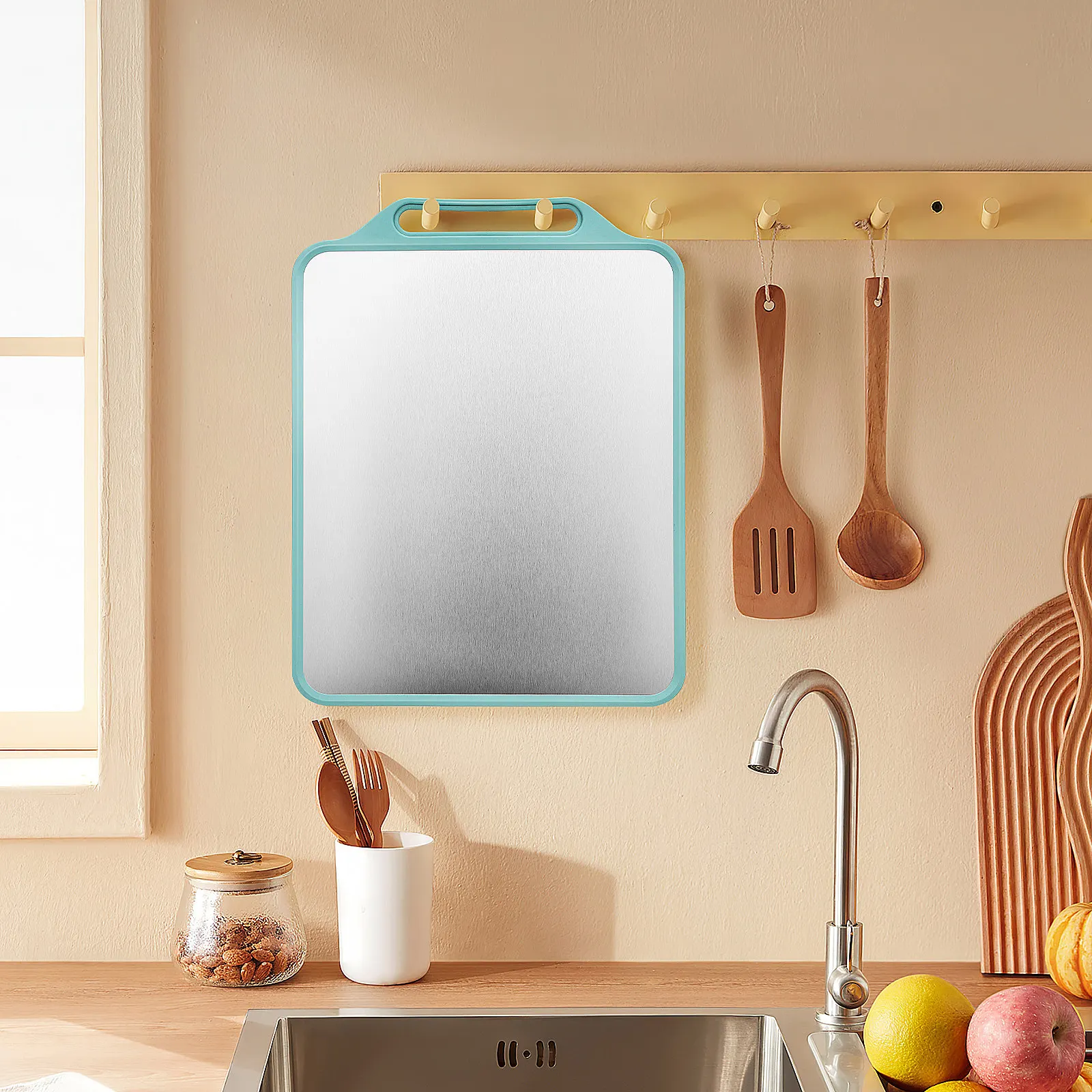 

Двусторонняя разделочная доска большая, нескользящая, подвесная, для кухни, из нержавеющей стали и пластика, для приготовления пищи