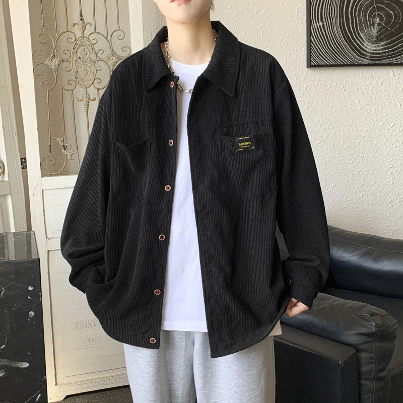 Spring Fashion Men's Shirt Thin Jacket Korean Version Pure Color Lapel Pocket Design Casual Trendy BF Style Clothing