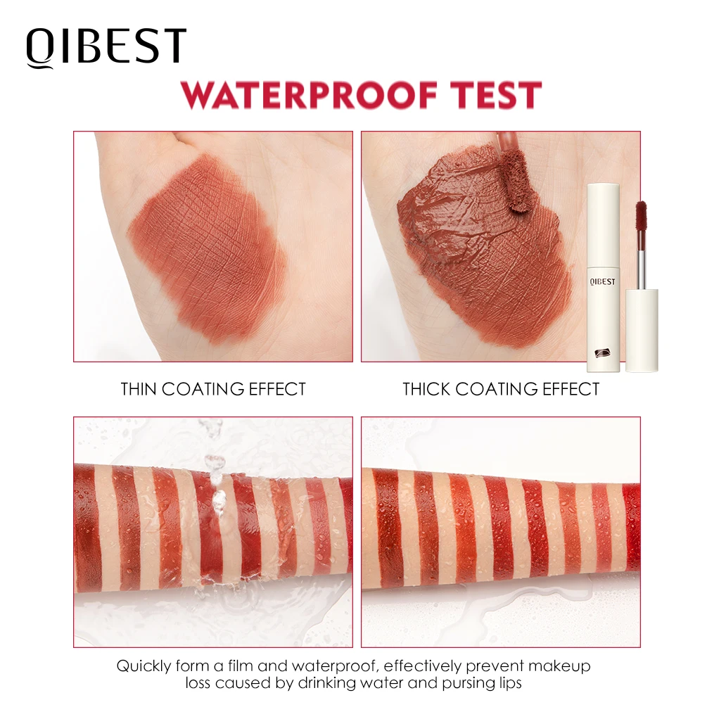 QIBEST Long Lasting Velvet Matte Nude Lip Gloss Liquid Lipstick Lip Makeup Women Beauty Red Nonstick Cup Waterproof Lip Gloss