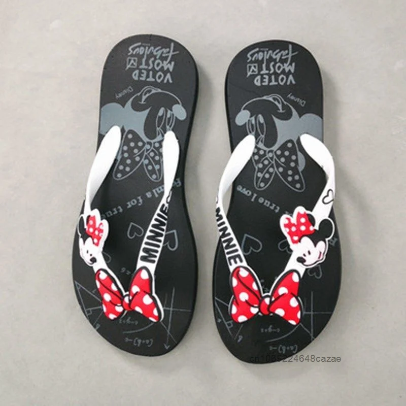 Disney Mickey Cartoon Flip Flops Female Summer New Fashion Non Slip Beach Slippers Korean Style Sweet Y2k Girl Casual Slippers