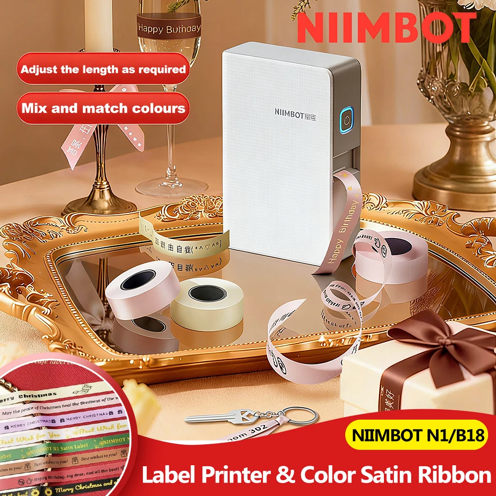 Niimbot N1/B18 Thermal Label Printer Satin Ribbon Printing Customize Logo for DIY Wedding Gift Pack Christmas Decoration Craft