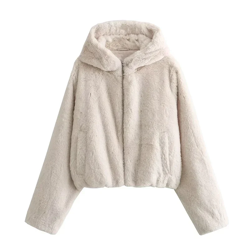 Autumn Winter New Women Jacket Vintage Solid Faux Fur Coat Fashion Hooded Thick Warm Faux Office Lady Female Casual Tops