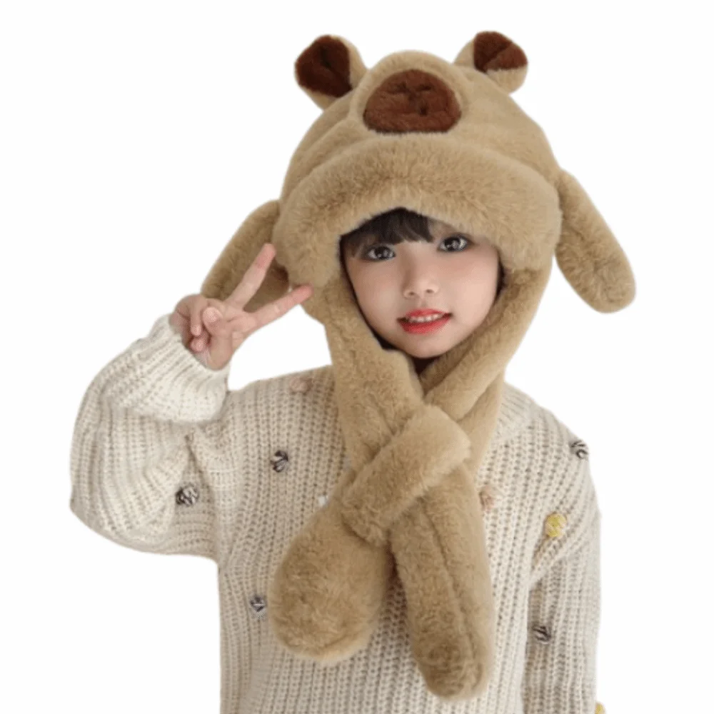 

Creative Ear Protection Hat Movable Ears Funny Cute Capybara Hooded Scarf Cute Capybara Soft Winter Warm Hat Winter Season