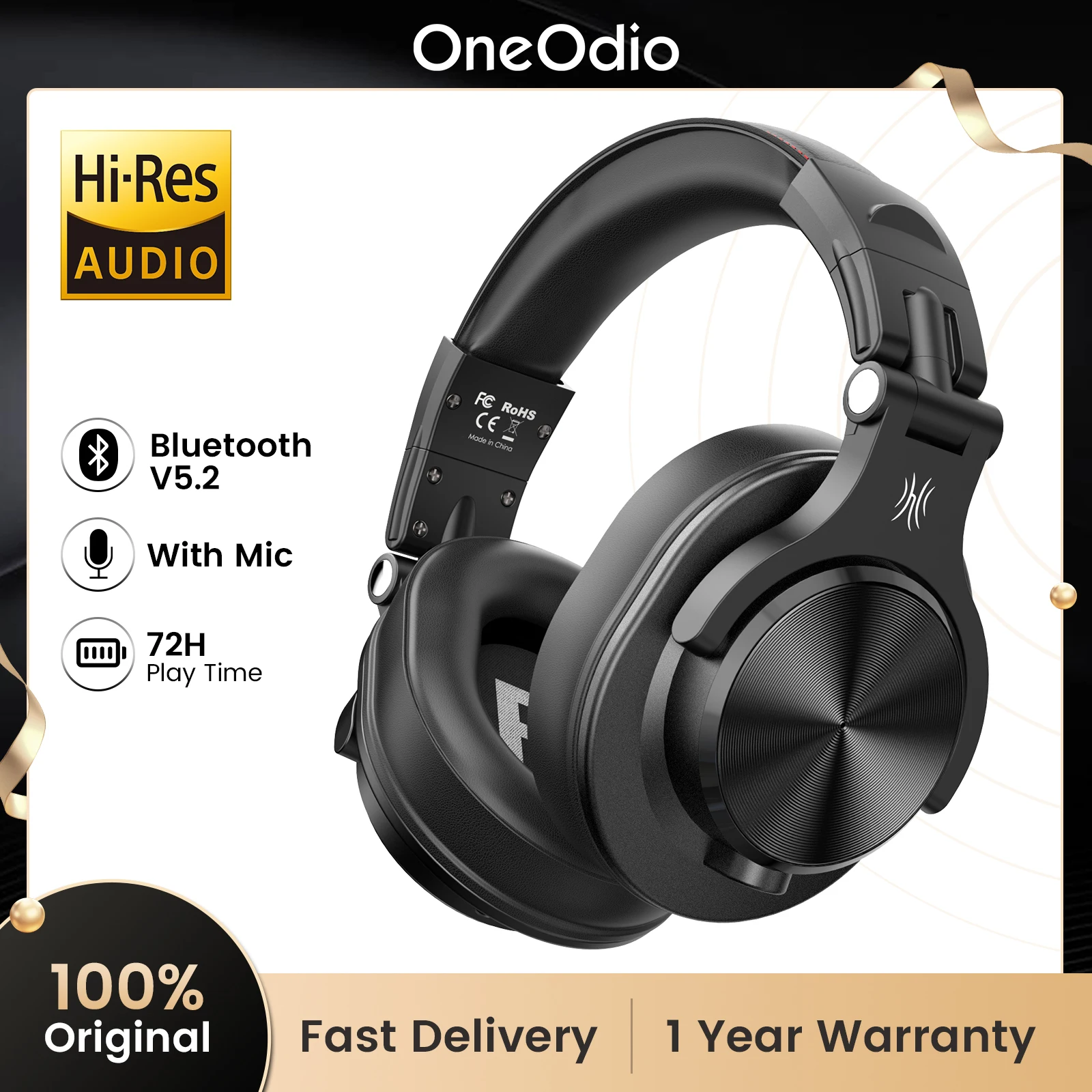 Oneodio A70 Wireless Bluetooth Headphones Over Ear72 Hours Playtime Hi-Res Audio Bluetooth Wireless Headset With Microphone