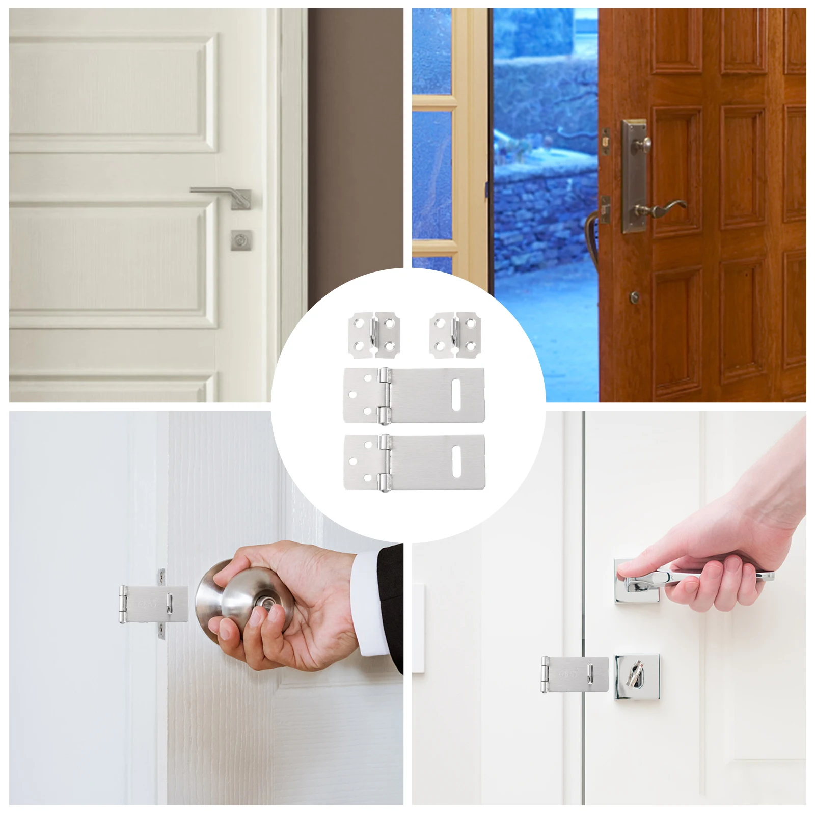 

2 Sets Stainless Steel Anti-Theft Safety Latch Door Hasp Security Padlock Household Furniture Guard Door Latch For