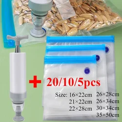 Reusable Vacuum Sealer Bags Food Storage Bag Household Vacuum Vegetable Food Sealer Bag With Hand Pump Sealing Clips