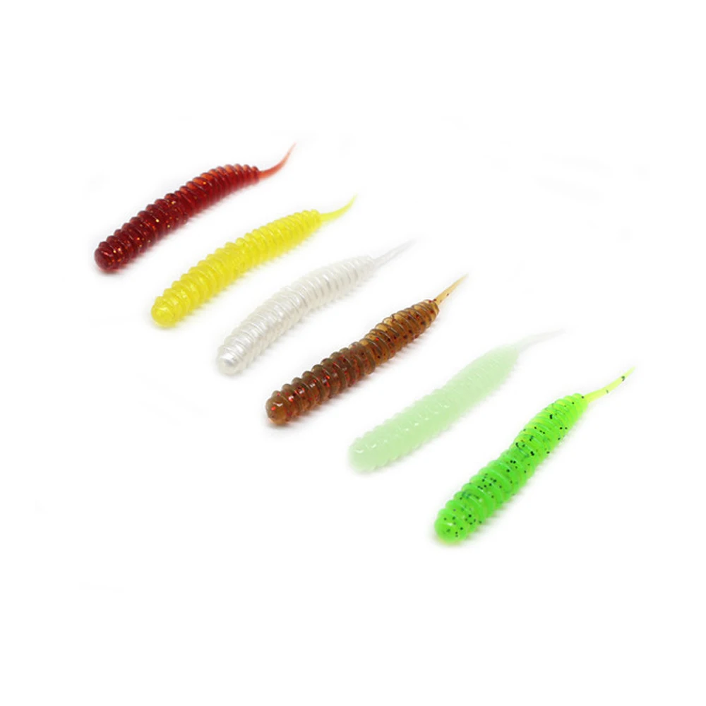 10pcs/lot, 6.5cm/1.2g road sub bait bass mandarinfish mandarin fish cocked mouth screw tail straight tail light dance worm