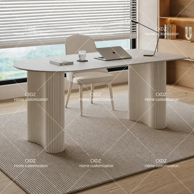 Cream Rock Slab Computer Desk Pure White Light Luxury Small Apartment Nordic Modern Simple Writing Desk Study Table