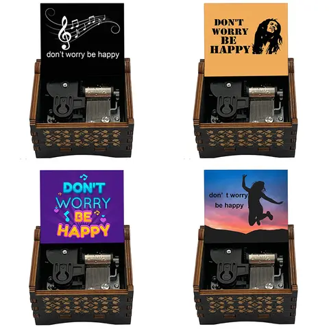 Don't Worry Be Happy Music Box Wind Up 18 Note Wooden Mechanical Gift for Son Daughter Friends Family Home Decoration