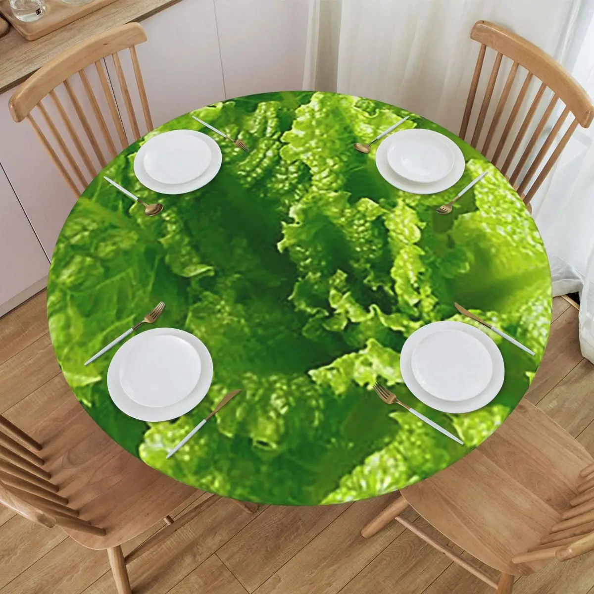 Lettuce Closeup Waterproof Round Tablecloth Oilproof Table Cloth for Kitchen Events Dining Table Cover