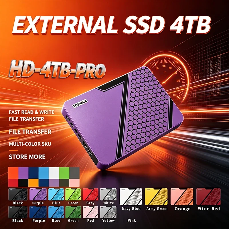 SSD externo portátil de 4 TB, disponível em 13 cores, com alta velocidade USB 3.2, unidade de estado sólido, armazenamento externo multicolorido para portátil, computador de mesa e telemóvel.
