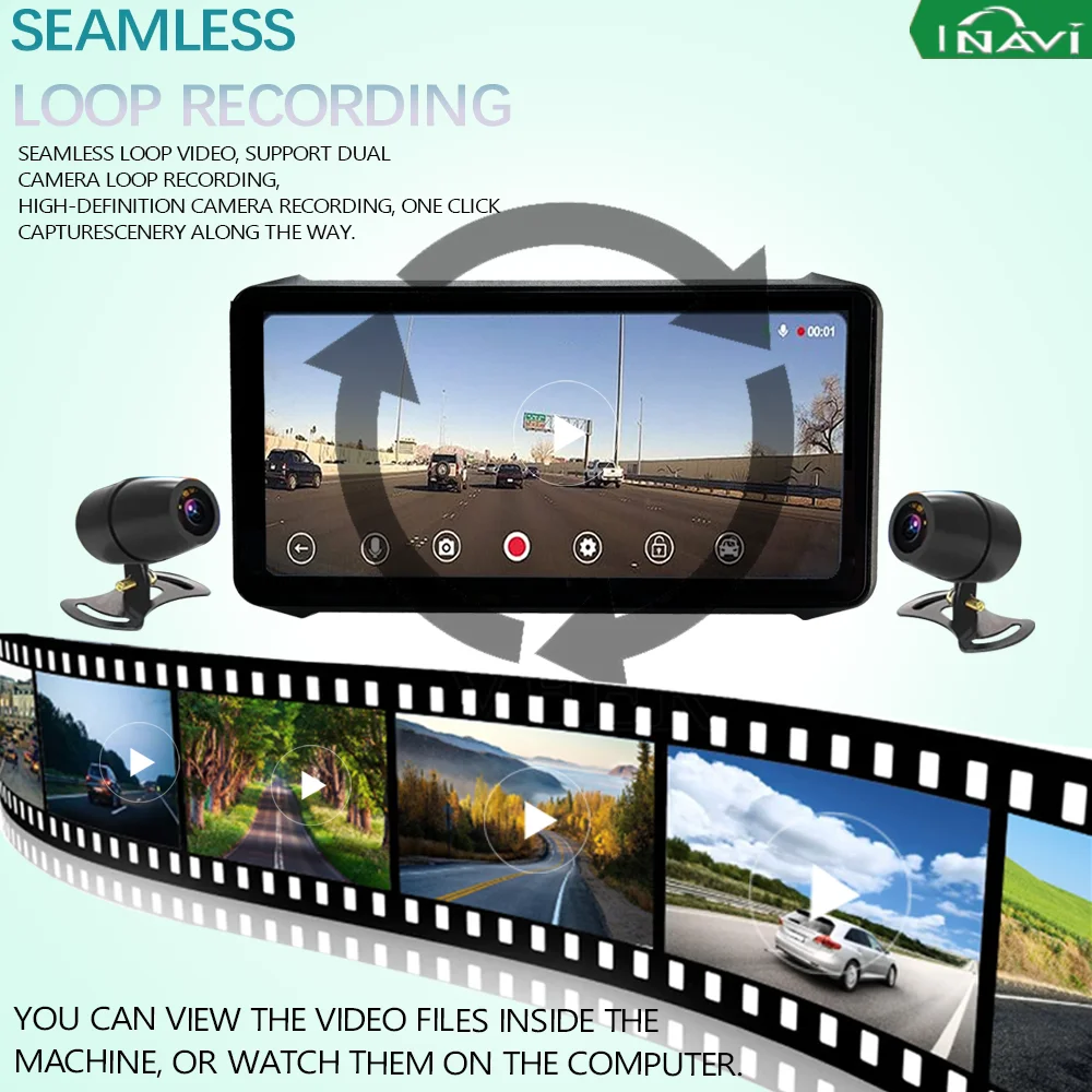 INAVI 6.1 Inch Waterproof LCD Display for Linux Motorcycle Portable Wireless Video Recorder Tire Pressure Monitoring Carplay DVR