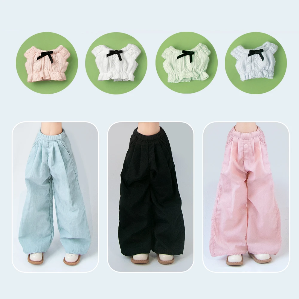 Blyth roupas fora do ombro curto topo tendência conjunto de perna reta casual calças de perna larga para licca azones ob22 ker ymy boneca acessórios