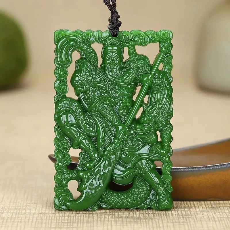 Pendant Guan Gong Men's Domineering Lord Guan the Second Jade Pendant Safety-Blessing Card Double-Sided Carving Jade Pendant New