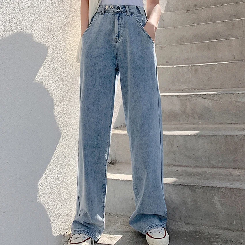 2023 Frauen Harajuku Baggy hohe Taille weites Bein Jeans Damen Femme E-Girl Streetwear Hose Vintage Blue Denim Mode Mujer Y2k