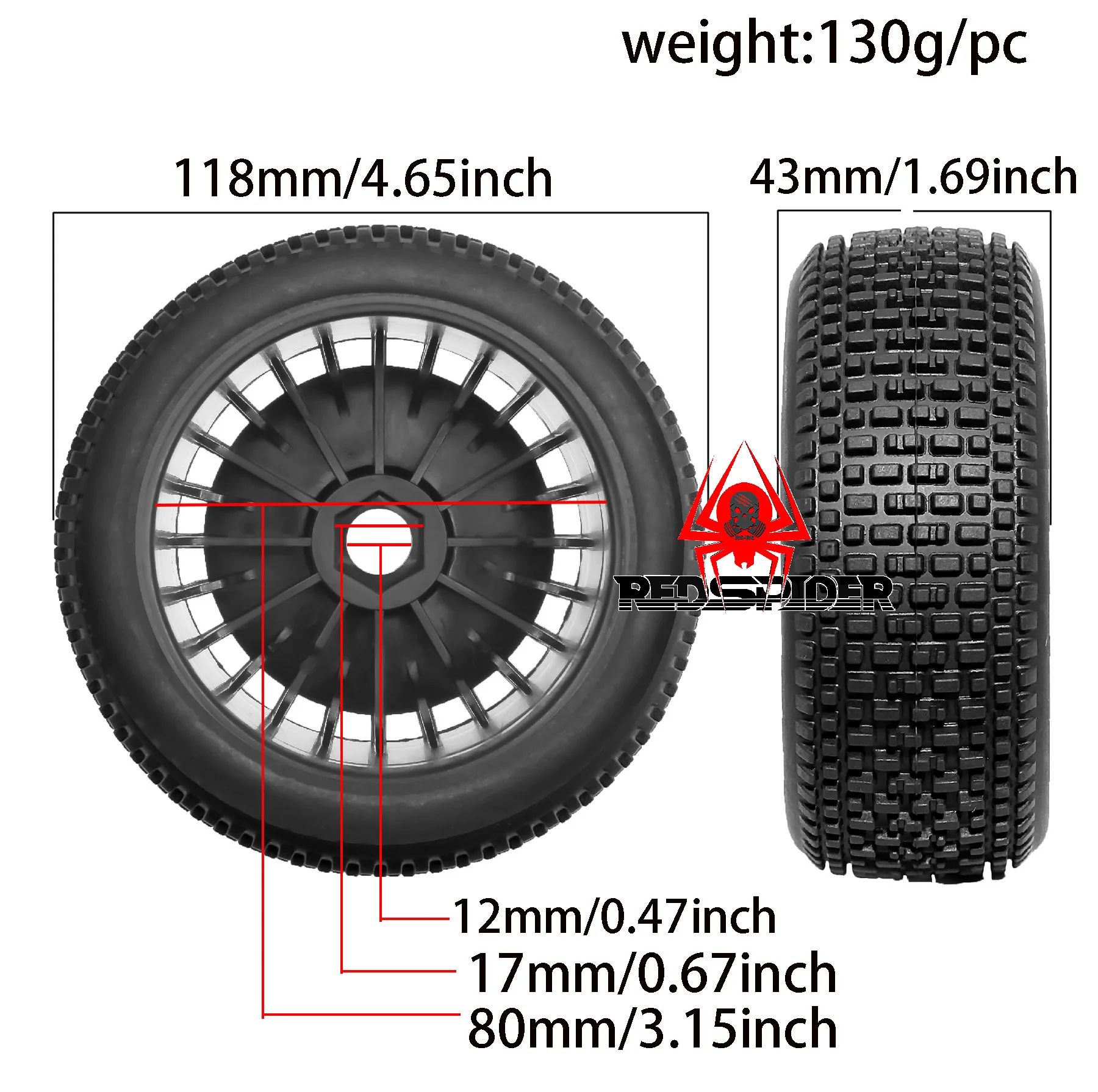 RedSpider 1/8 RC Buggy Tires 17mm Hex Square Block Off-Road Wheels Tyres For 1:8 RC Racing Car Parts Typhon 6S Hobao VS Losi