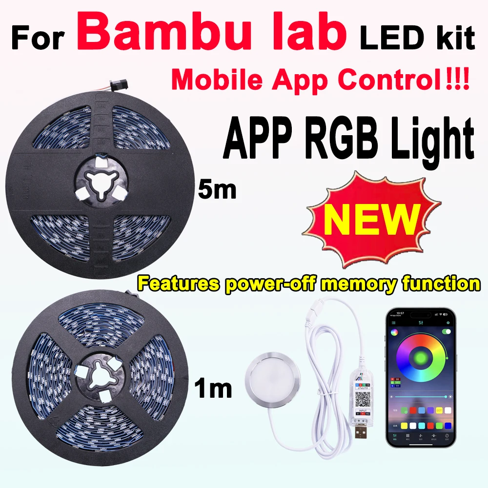 

High quality RGB LED Light Kit 001 for Bambu Lab RGB LED Light Strip Set WS2812B Mobile App Control for 3D Printed Accessories