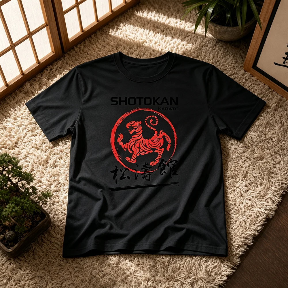 Unisex Classic Tiger Graphic Cotton Shotokan Karate T-Shirt Martial Casual Parent-Child Matching Tee for Karate Enthusiasts