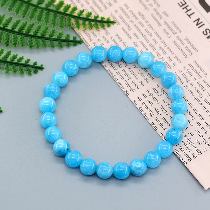 5A Natural Stone Aquamarine Blue Chalcedony Beads Bracelets Women Original Reiki Healing Round Stone  Strand Bangles Friend Gift