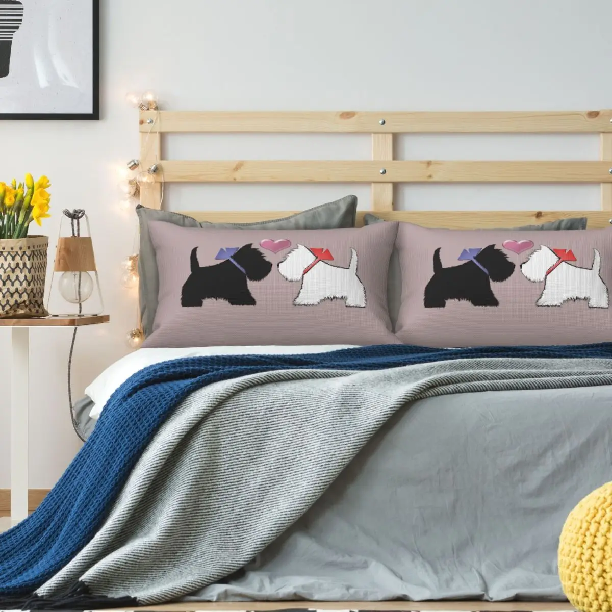 Westie Dog And Scotty Dog Art Rechteckiger Leinen-Kissenbezug, Kissenbezug aus Polyester, Dekor, Bett, Zuhause, Komfort, Dekokissen