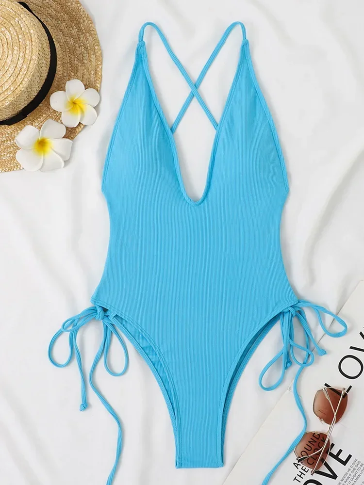 UETEEY 2025 New Summer Swimwear One Piece Swimsuit Sexy Spaghetti Strap Solid One Piece Swimsuit Women Beach Vacation Bikinis