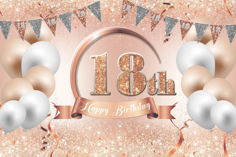 Fondo de oro rosa para 18 cumpleaños, pancarta para niñas de 18 años, fiesta de cumpleaños, fondo de fotografía personalizado, accesorios de estudio fotográfico