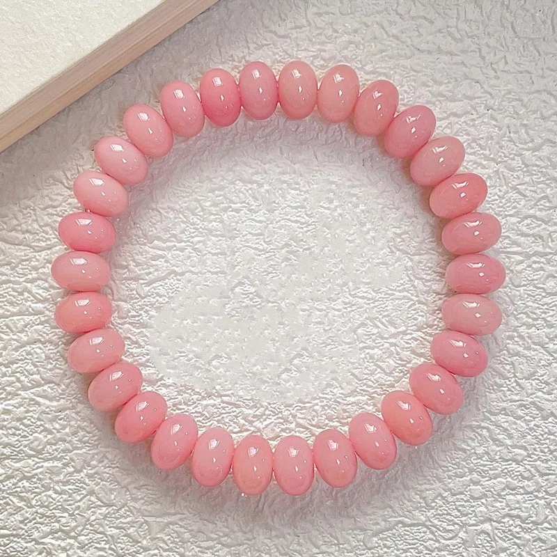 

Charm Pink Flat Beads Handmade DIY Bracelet Carefully Polished For Women Fashion Jewelry Heartbeat Gift