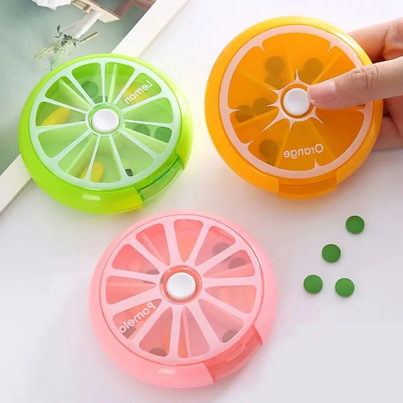 Portable Rotating 7 Day Weekly Pill Organizer Fruit Shaped Travel Medicine Tablet Vitamin Holder Storage Case Box Dispenser