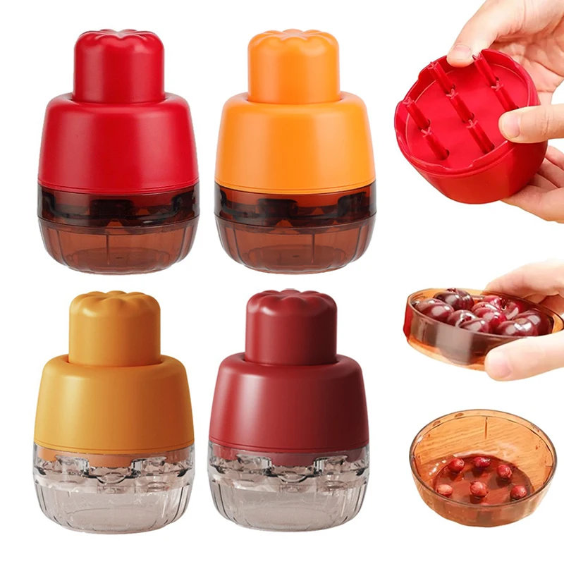 1 unidad de prensatelas de cereza portátil tipo prensa herramienta para apretar semillas de olivo removedor de stoner 7 agujeros removedor de cereza herramienta de cocina