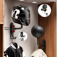Accesorios para motos Estante metálico para casco de motocicleta montado en la pared con gancho, estante metálico giratorio de 180° para sombreros y ropa deportiva