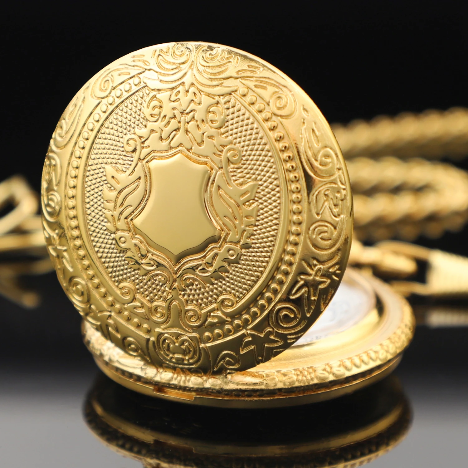 Креативные золотые нежные резные узоры с щитом для женщин и мужчин, кварцевые карманные часы, аналоговые карманные часы из ротанга с цветочным принтом, Reloj De Madera