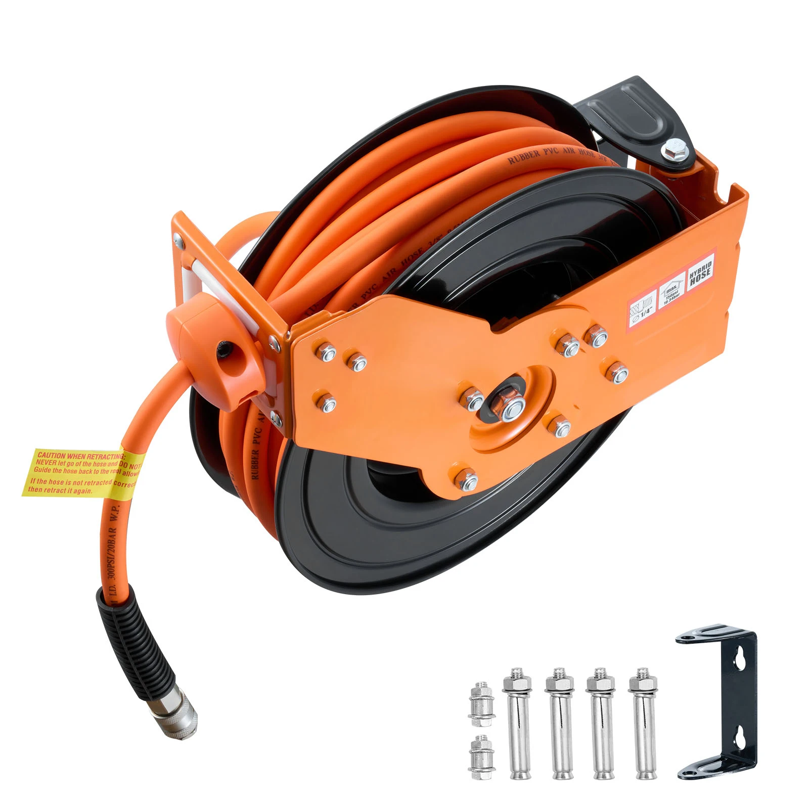 SucceBuy Retractable Air Hose Reel 15m x 9.5mm Hybrid Air Hose Max 300PSI 180° Swivel Ceiling/Wall Mount for Garage Workshops