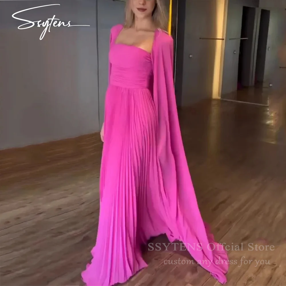 

Pink Prom Dresses Strapless With Long Cape Robes De Soirée Chiffon Women Elegant Formal Party Evening Gowns Vestidos De Gala