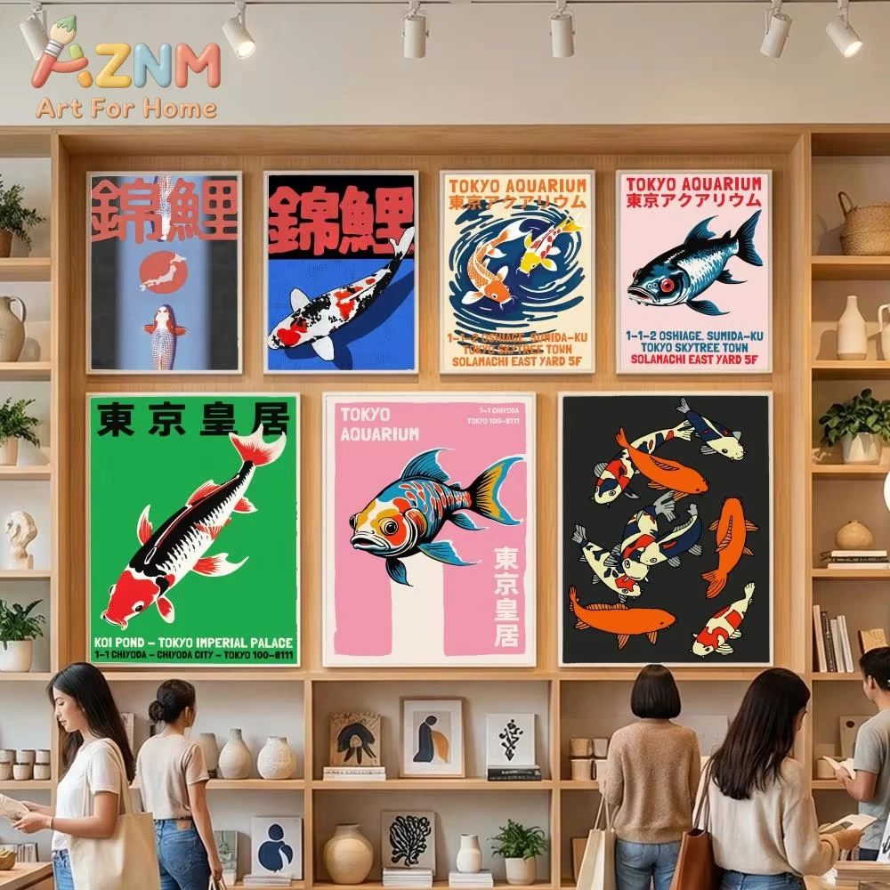 

1 шт. Классический абстрактный постер с японскими карпами кои в винтажном стиле, настенный декор для дома и комнаты