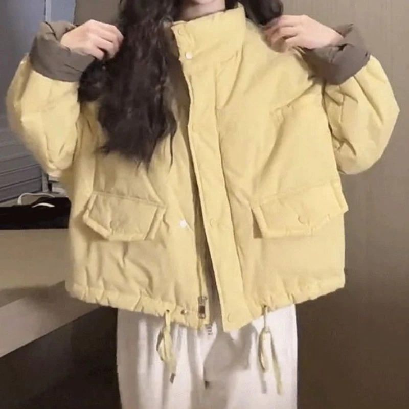 

Рабочая одежда с хлопковым воротником-стойкой, короткая куртка для женщин, осенне-зимний новый стиль, свободный и утягивающий толстый топ