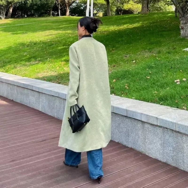 Blends Women Chinese Fashion Overcoats Solid Minimalist Casual All-match Streetwear Design Horn Buckle Attractive Gentle Elegant