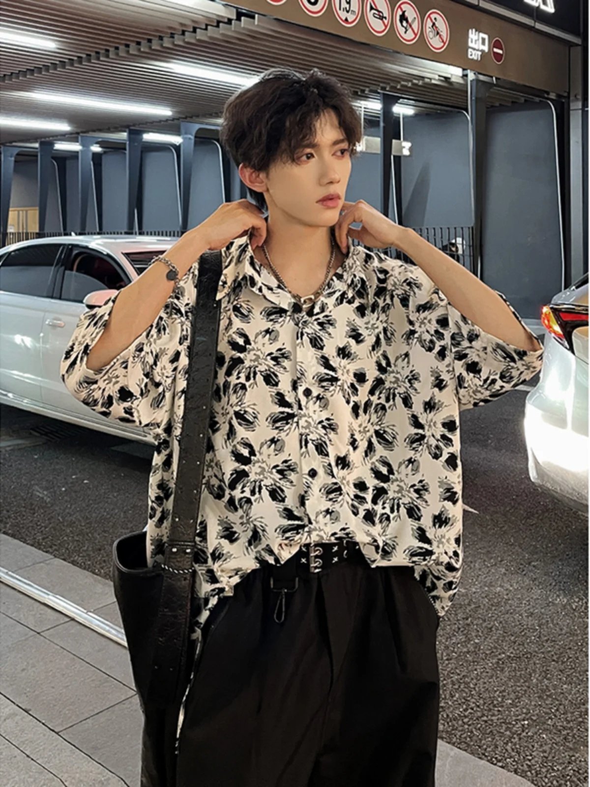 Ice Silk Floral Print Men's ort Sve irt Summer Thin Drapey Lightweight f Sve American Retro Sle Loose Fit irt