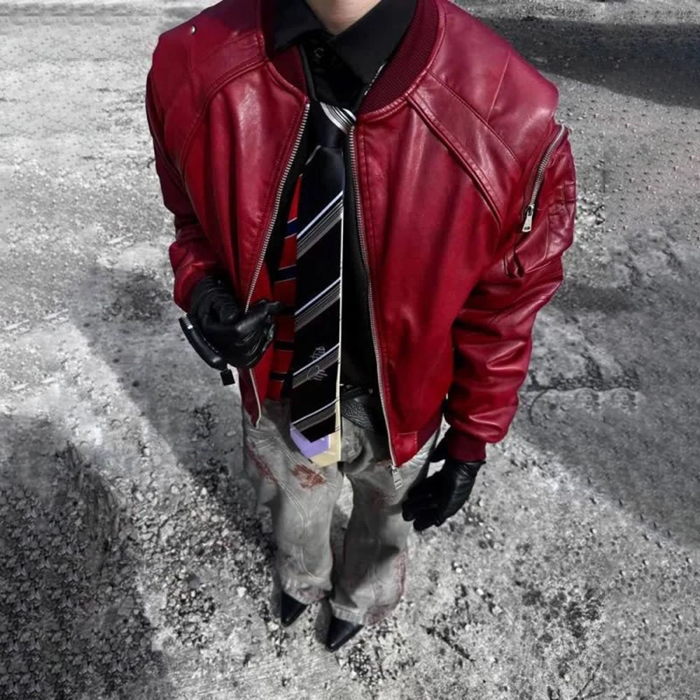 

Mens Spring Pu Leather Short Casual Pilot Jacket Streetwear Fashion Youth Biker Trendy Baseball Uniform Men'S Clothing 2026 New