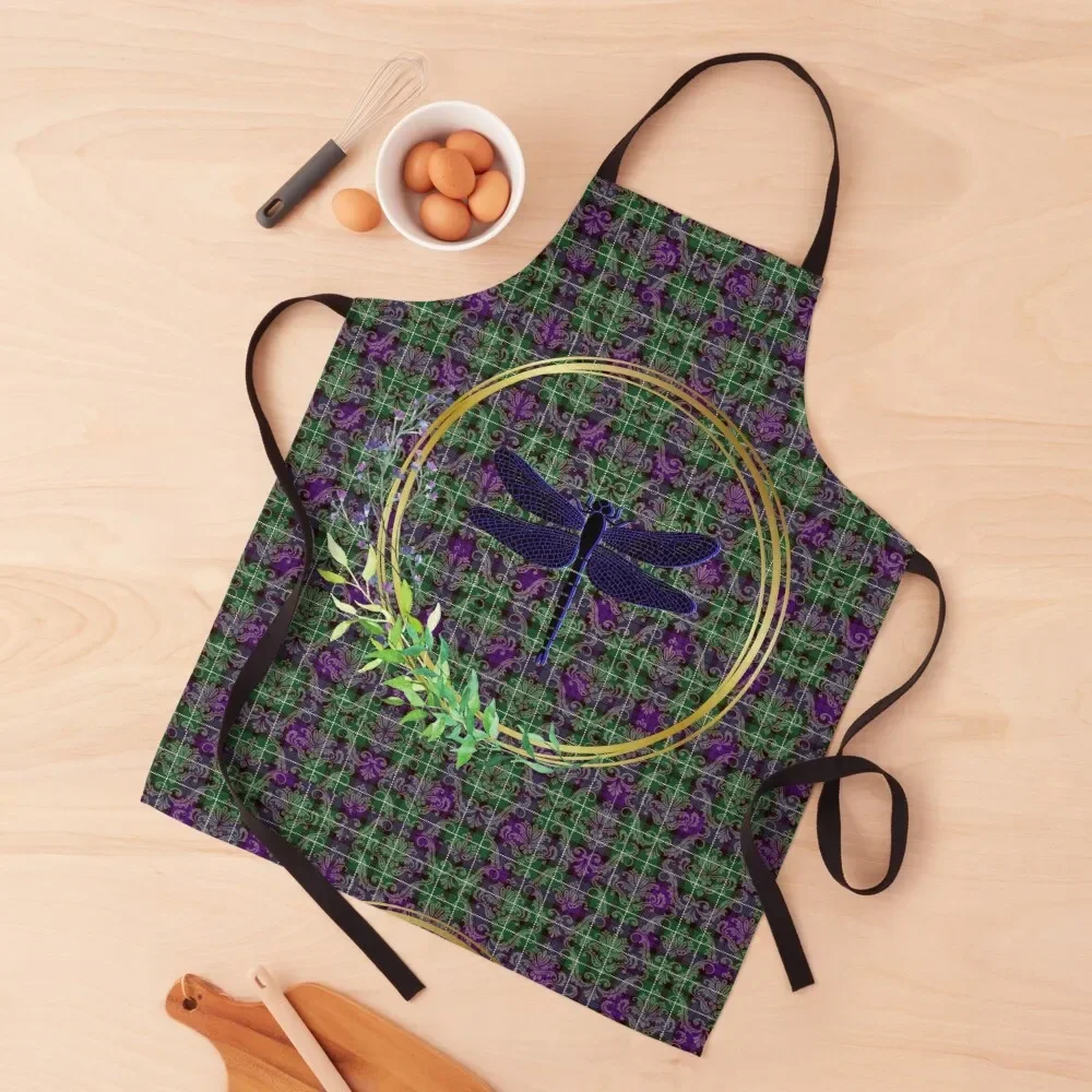 Tartan Dragonfly Damask Apron kitchen gadgets nail tech supplies home women Teacher Apron