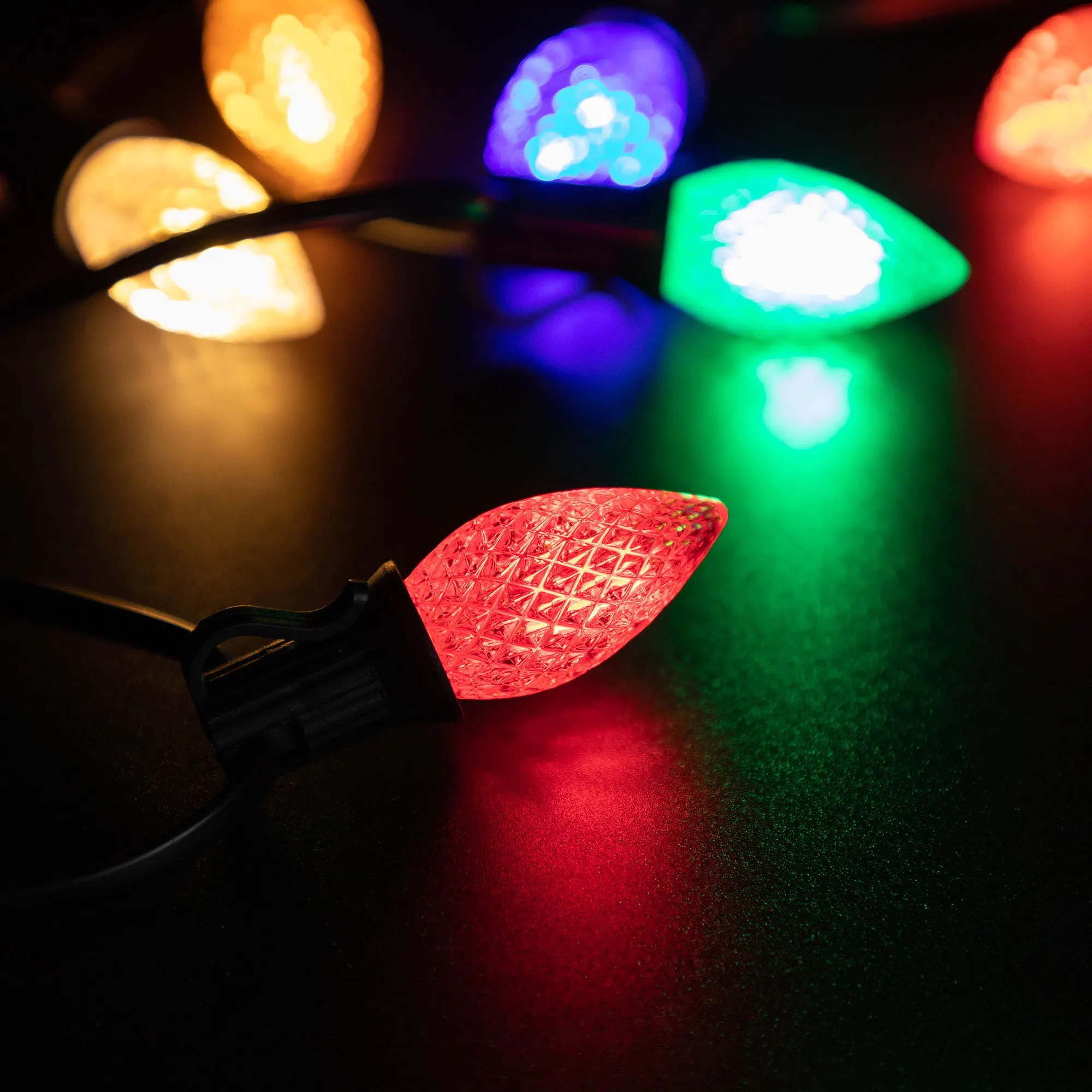 Outdoor LED String Light, C7, colorido, plástico, bulbo, conector, IP44, impermeável, jardim, pátio, festa de Natal, guirlanda, 50Ft