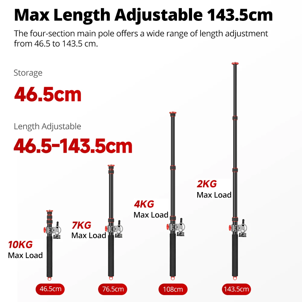 AMBITFUL 143cm 360° Horizontal Rotation Extension Arm With Heavy-Duty Clamp 1/4'' 3/8'' Screw For Pocket Flash COB Light Camera