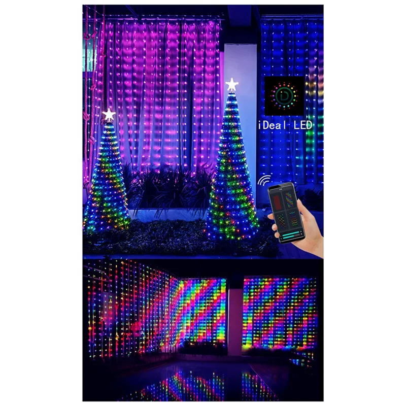 AF90-Graffiti APP Luci per tende RGB Phantom Punto di colore Luci di controllo Luci ambientali Stringa di luce per tende con spina americana