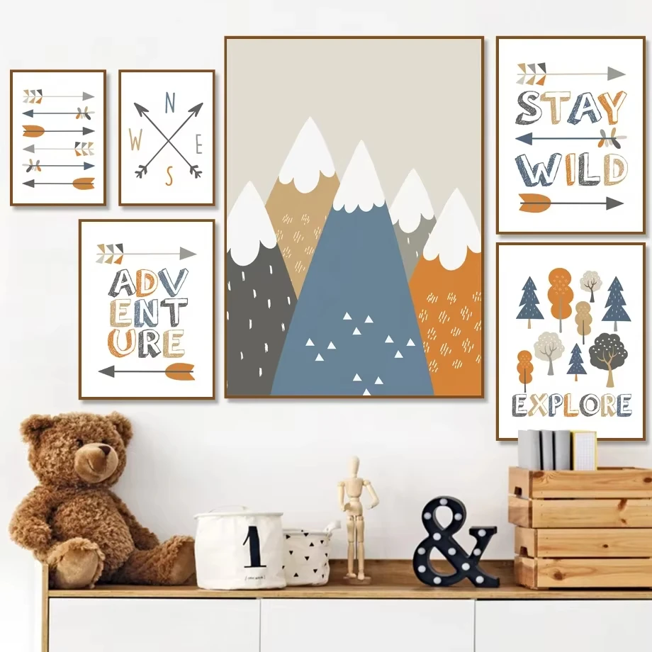 Mountain Forest Tent Arrow Adventure Quotes Kids Room Decor Canvas Painting Cartoon Posters Nursery Art Wall Pictures