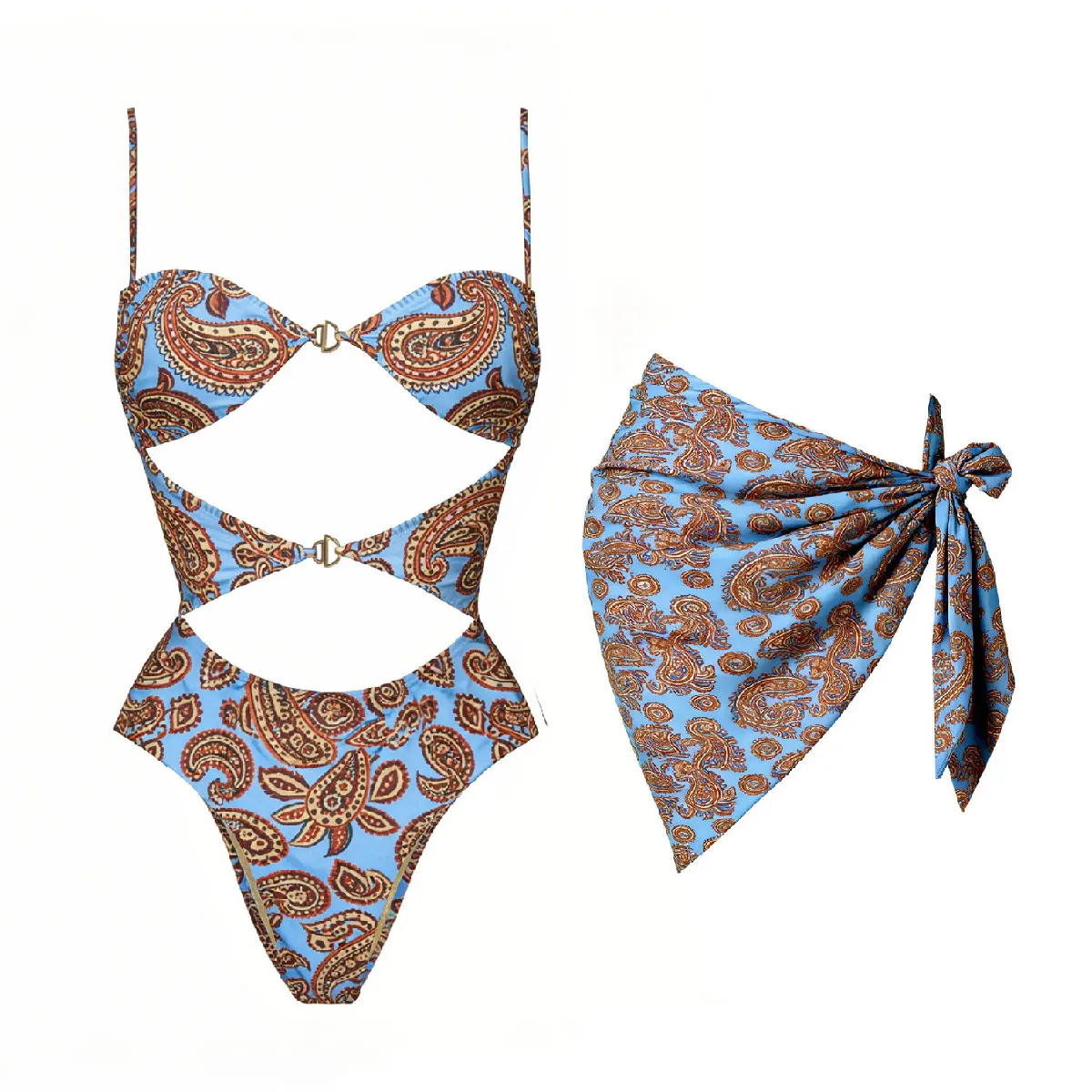 

2Pcs Bandeau Biquini Cover Up Sexy Bikini Women Swimwear Cut Out Swimsuit Female Swim Suit Printed Beachwear Bathingsuit