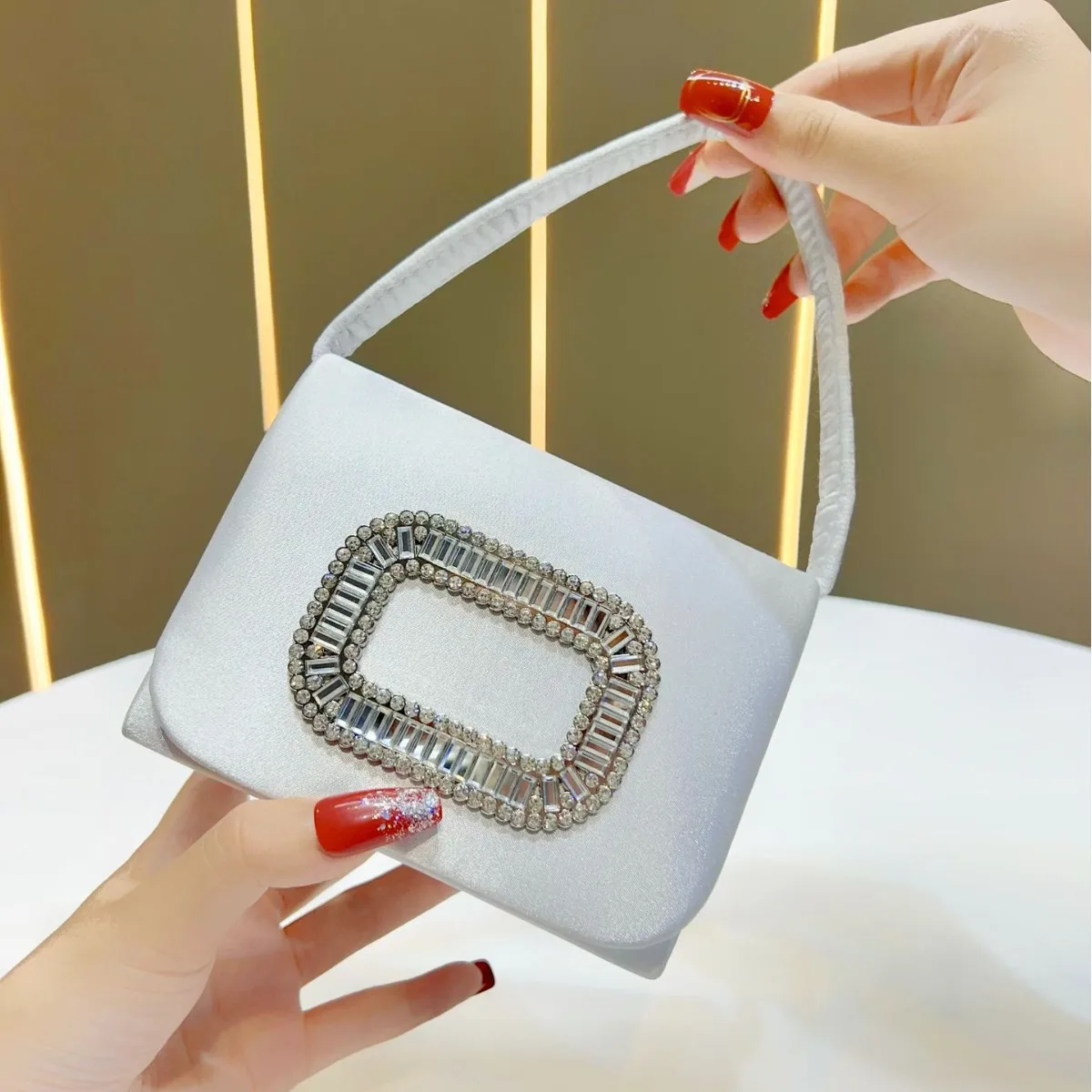 Luxury Mini Square Handbag Women’s Diamond Studded Evening Bag Elegant Shoulder Chain Wedding Party Purse Stylish Ladies Tote view 4