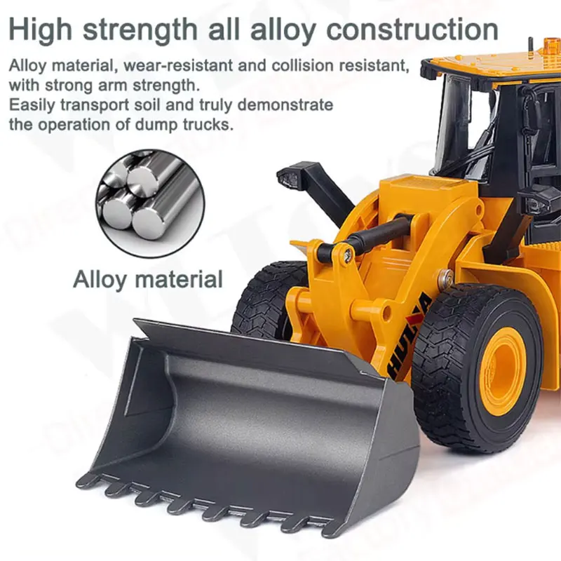 HuiNa 1/16 RC Truck 2.4G Remote Control Loader Truck 9 Channel Alloy Shovel Light Engineering Vehicle RC Car Toy Gift for Boy