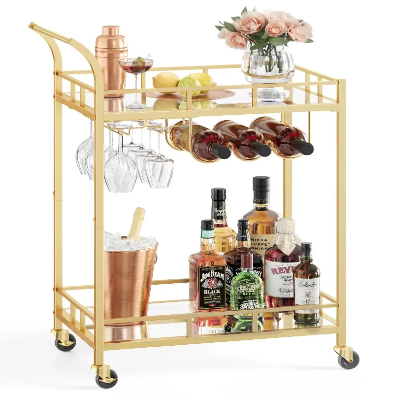 

Kitchen service trolley with 2 frames Wine rack Glass rack Home bar service trolley