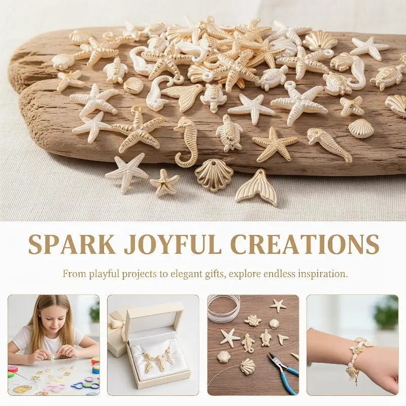 Handcrafted 30 Marine Series Bead Bracelets with Unique Resin-style Shells Conches Seahorses Must-have for Ocean Lovers